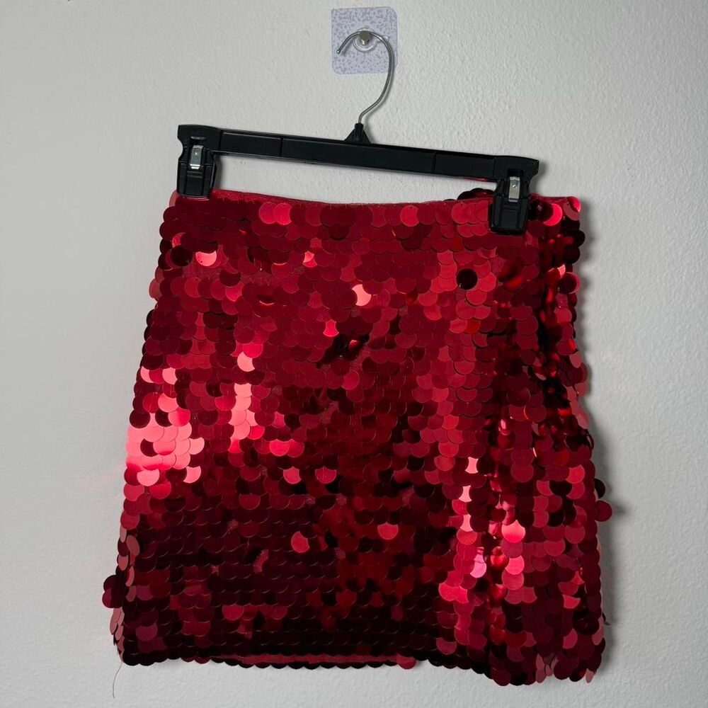 12th Tribe Red Sequin Mini Skirt D48